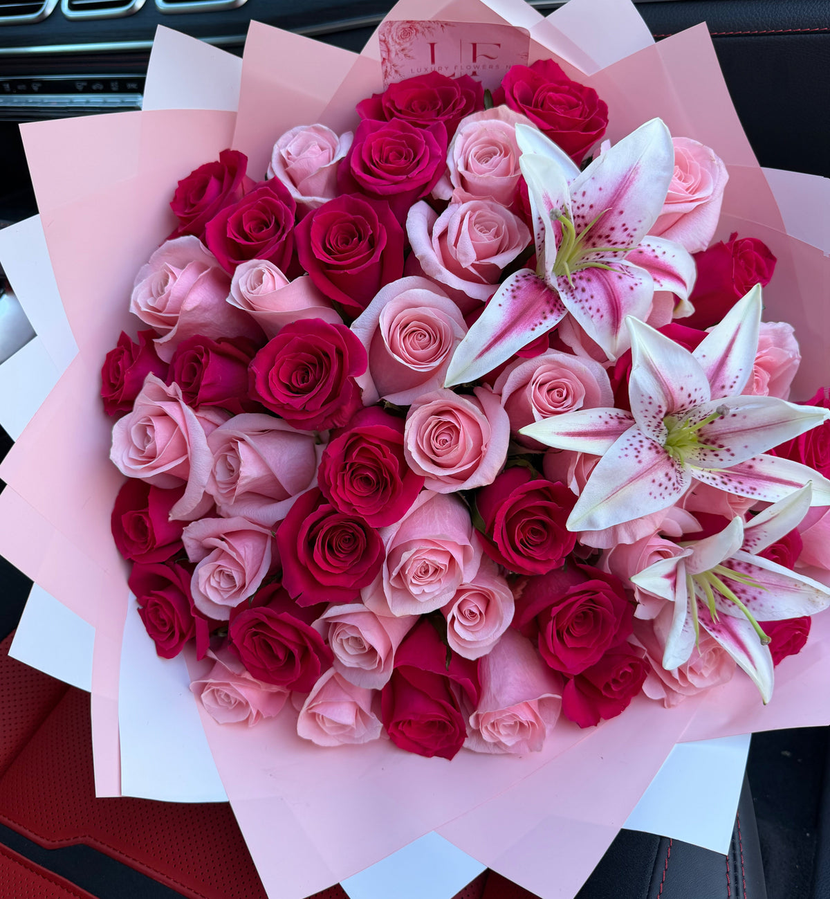 50 mixed pink roses + lilies